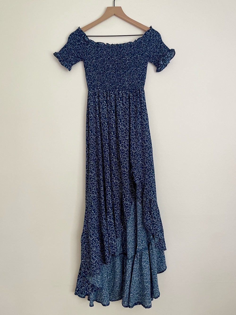 mi ami Navy Blue Floral Smocked Dress